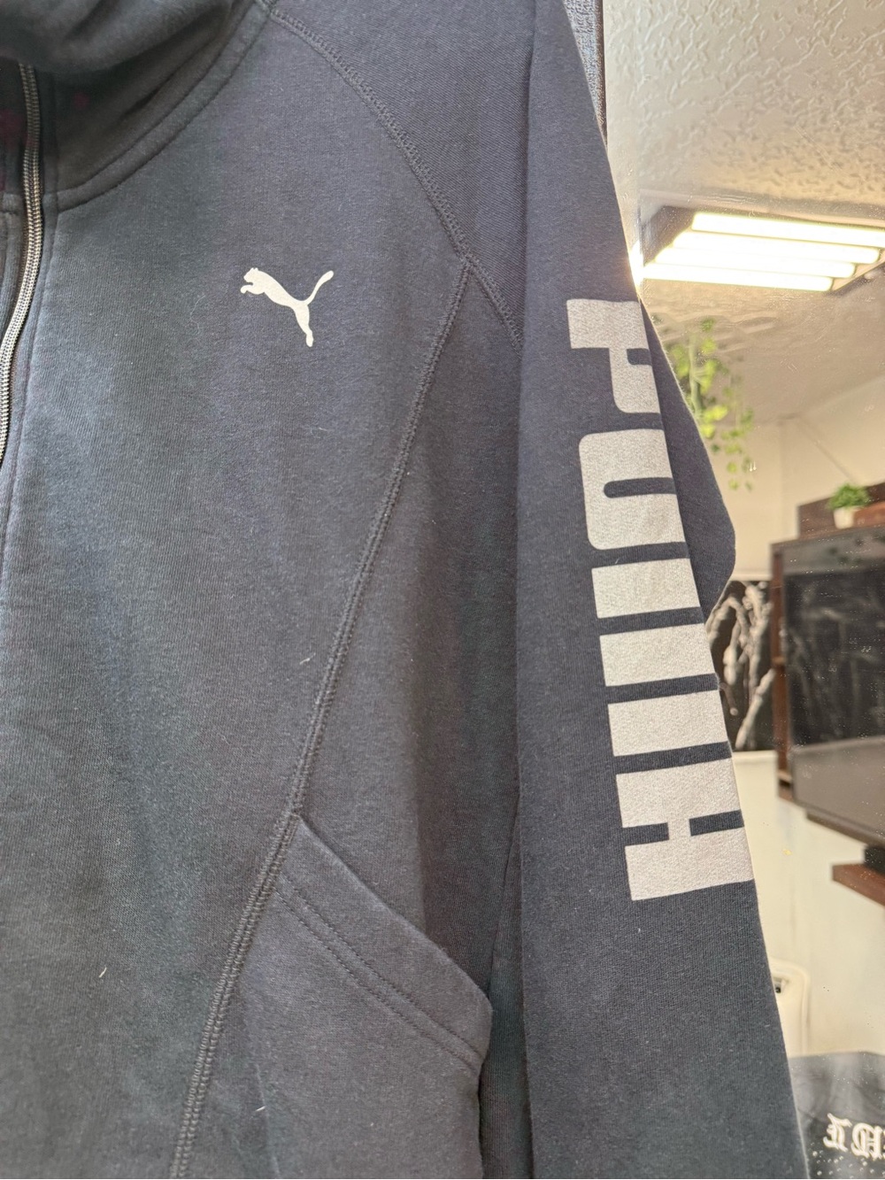 Puma Black Athletic Zip-Up Hoodie with Logo Sleeve - Picture 3 of 5